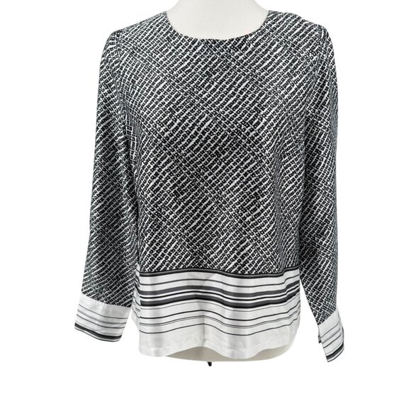 Insight Tops - Insight Womens Blouse Tetris Dot Print Long Sleeve Size 6 Black & White